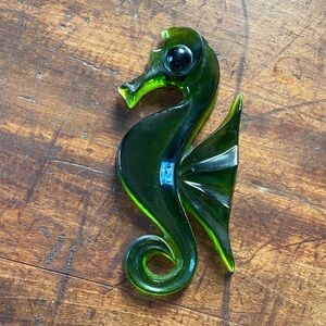 Vintage Mid Century Lucite or Acrylic Green Seahorse Wall Decor